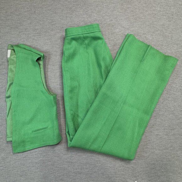 Vintage JH Collectibles Womens 8-11 Kelly Green Vest and Wide-Leg Pantsuit Set - Picture 3 of 16